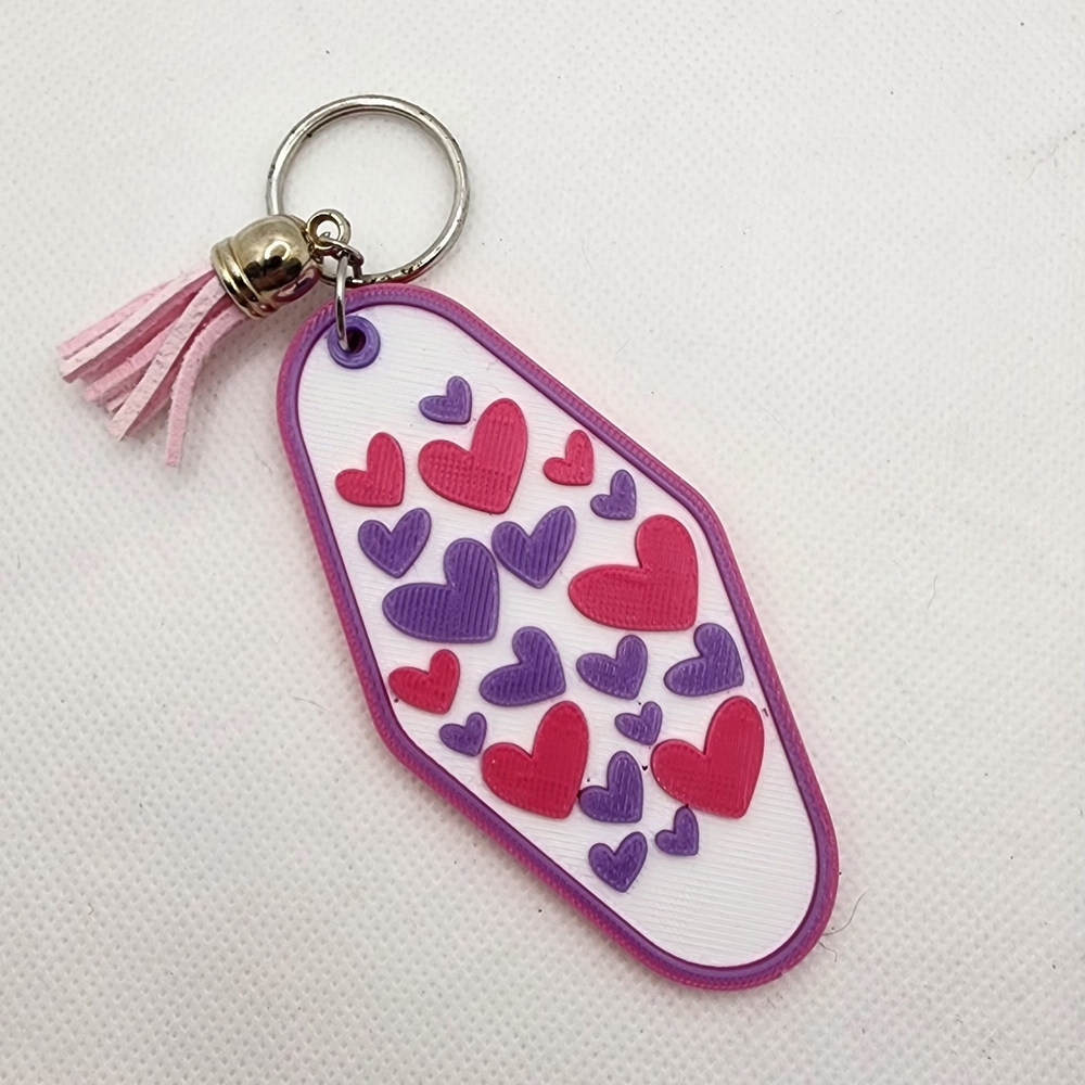 Keychain/Bag Charm Heart Pattern with Pink and Purple Accents
